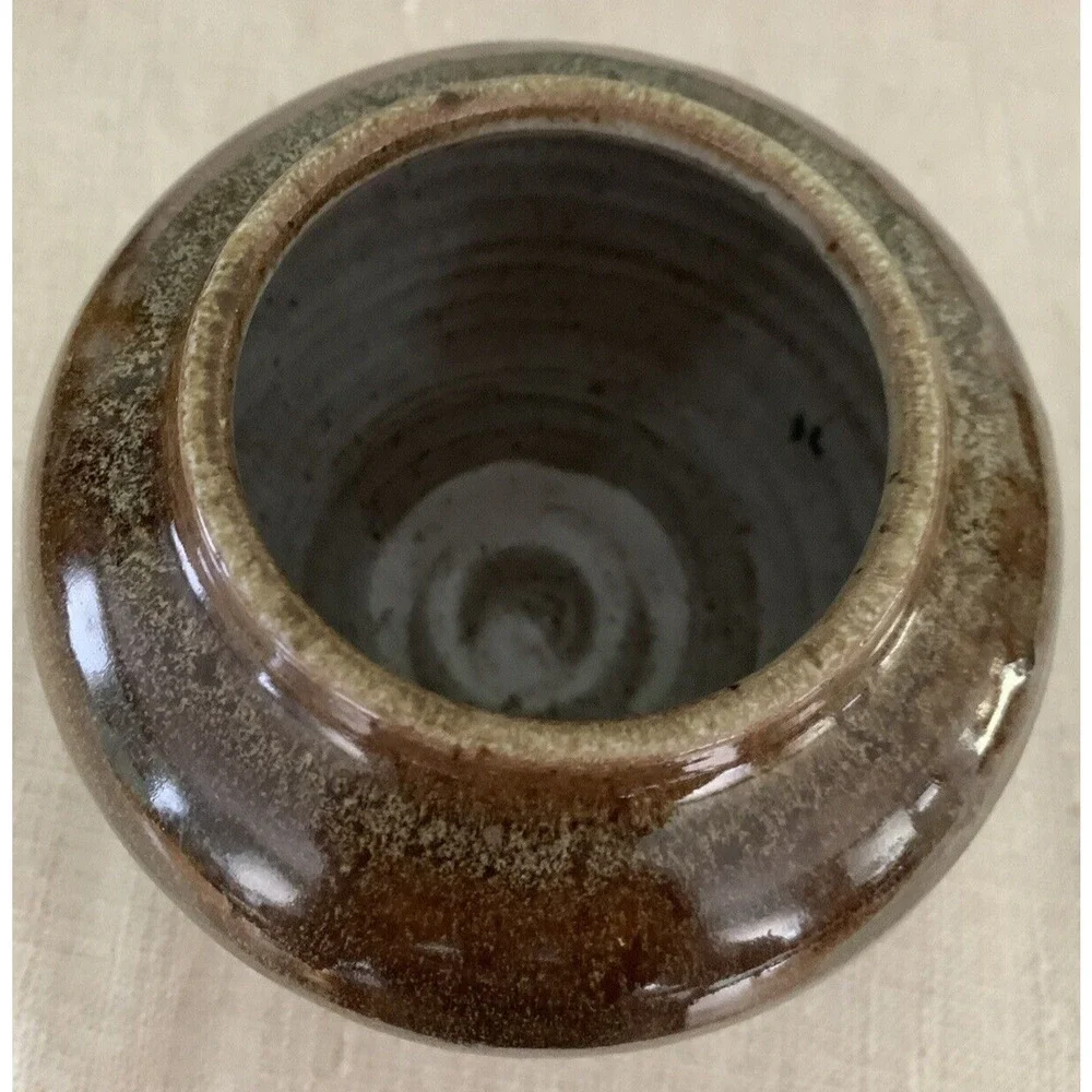 Studio Art Pottery Covered Rose Jar Drip Glaze Signed Betsy Atkins W.Va. 1980s